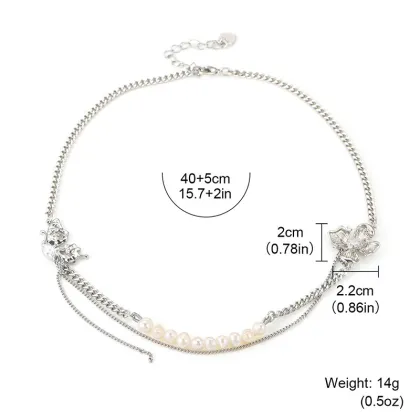 Hot Sale Pearl Butterfly Flower Necklace - Silver Luxury Clavicle Chain Jewelry for Women