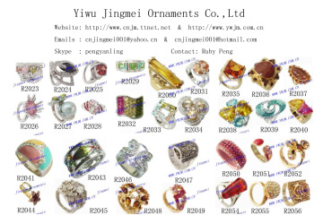 Fashion metal rings with rhinestone and enamel