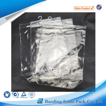 wholesale Clear PVC hanger zipper bag with plastic hook
