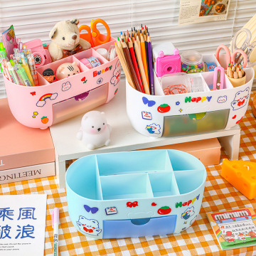 Creative Multi-Function Desktop Storage Box with Compartments for Office and Cosmetics