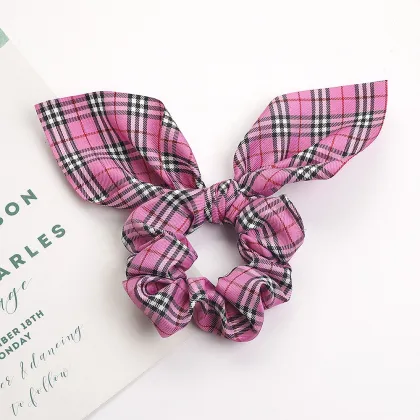 Tartan & Burberry Style Ribbon Hair Scrunchies: Elastic Ponytail Bands for Girls & Women