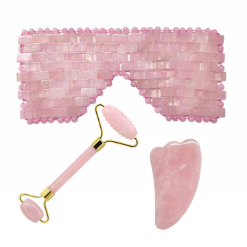 Rose Quartz Jade Eye Mask Face Massage Roller Guasha Board Scraper Set Natural Stone Cold Therapy Eye Mask Facial Massage Tools