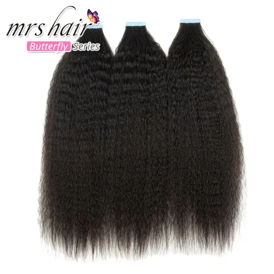 40pc/lot Wholesale African Women Cuticle Aligned Tape Hair brazilian human Remy hair Kinky Straight Tape In Hair Extensions