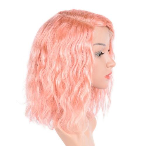 100% HUMAN HAIR PINK LACE FRONT WET N WAVY WIG