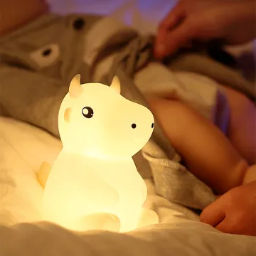 RTS Soft Cow Silicone Baby Bedside Nursery Lamp - 7 Single Colors, Tap Control, Cute LED Night Light for Kids
