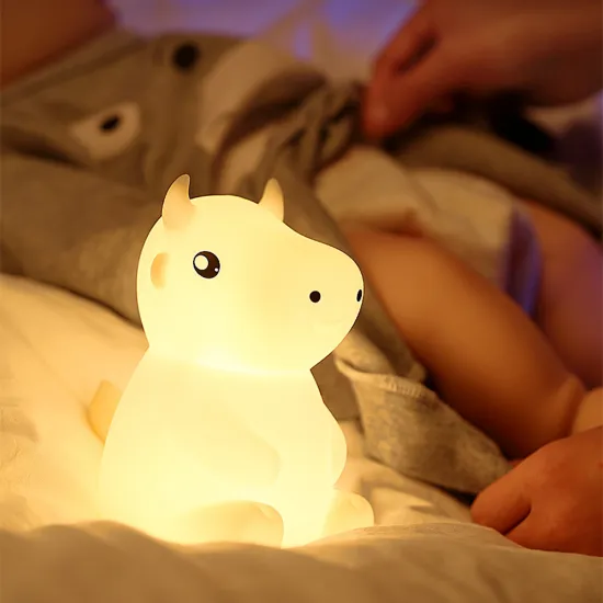 RTS Soft Cow Silicone Baby Bedside Nursery Lamp - 7 Single Colors, Tap Control, Cute LED Night Light for Kids
