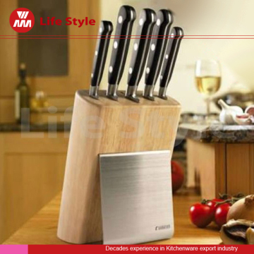 5 pcs stainless steel kitchen knife set with wooden & stainless steel block