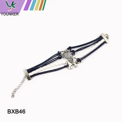 Love charm handmade leather bracelet, heart charm handmade leather bracelet,newest handmade fashion leather bracelet