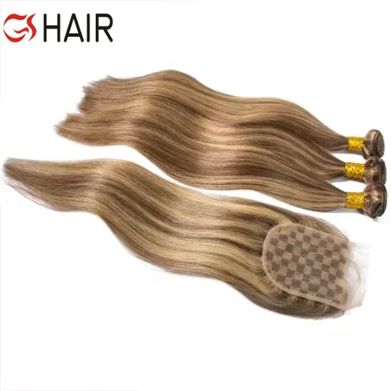 GS Great Quality P8 613 Highlight Closure Brazilian Straight Virgin Hair Bundle