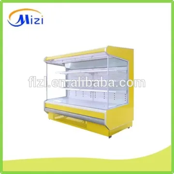 Transparent glass door freezer showcase display ice cream cool drink fruits vegetables meats