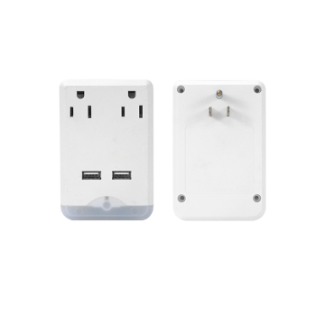 Universal Travel Adapter with International Power Plugs, 2 Outlets, and 2 USB A Ports Including Night Light