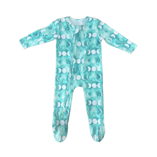 Bambu dijital baskı bebek fermuarlı romper
