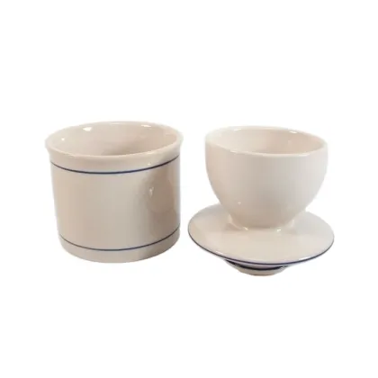 Customized Blue Stripe Ceramic Butter Keeper for Fresh, Spreadable Butter