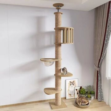 Scratching Tree Tower Adjustable Height Luxury Cat Tower Scratching Post Wooden Supplier