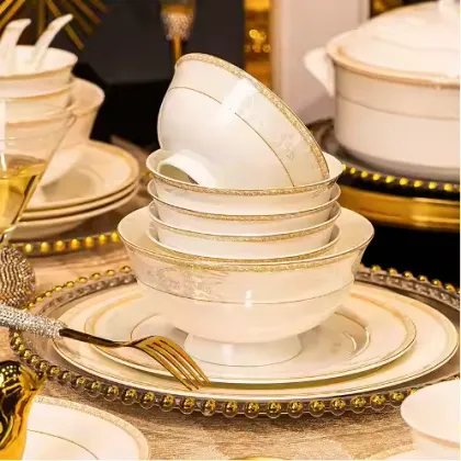 58-Piece Luxury Golden Bone China Tableware Set - Eco-Friendly and Sustainable Royal Porcelain Plates
