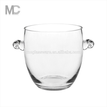 Standing Hand Blown Large Round Clear Ice Bucket With Ear