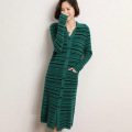 Retro collar simple horizontal stripe long coat