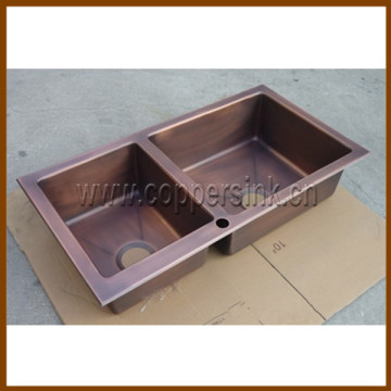 High quality double bowl kitchen copper sinks