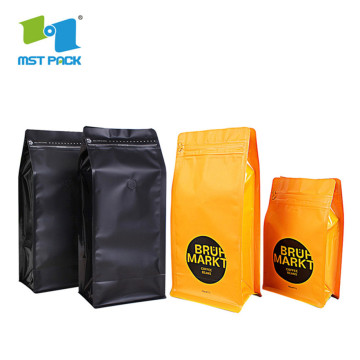 Firkantet flatbunn glidelås plastpose for kaffepakkeemballasjepose med ventil