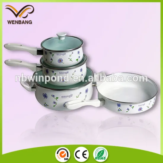 custom printing cookware set with bakelite handles, good quality enamel cooking pot set