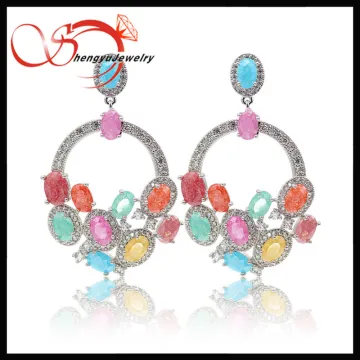 colorful ice stone beautiful silver earrings for girls
