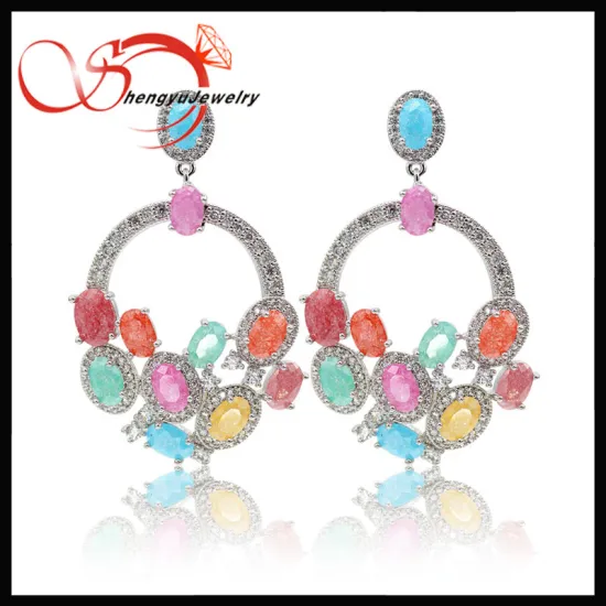 colorful ice stone beautiful silver earrings for girls