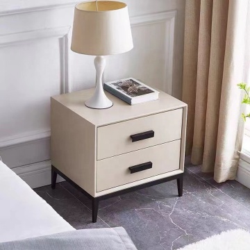 Modern High-End Bedroom Furniture with Stainless Steel Base Nightstand and Two Drawers