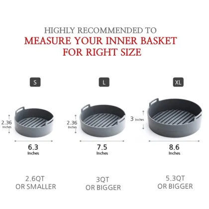 Reusable Baking Circle Liners - Heat Resistant, Gray, Basket Design, Multipurpose, Non-Stick Collapsible Pan Silicone Air Fryer Liners