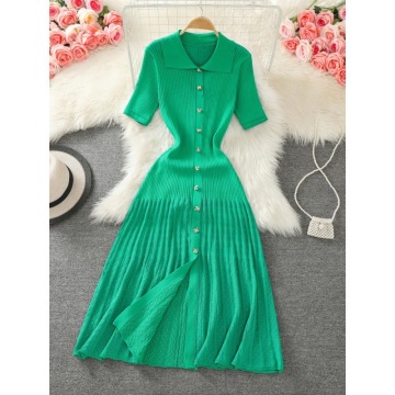 Wholesale Women's Slim Fit Knitted Short Sleeve Collar Sweater with Ruffles