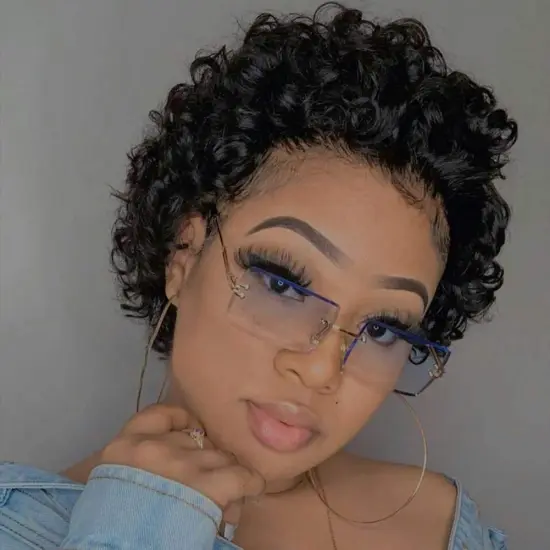 Suitable for ladies short curly hair, front lace 100% human hair wig wig real hair 150% density natural color wholesale