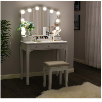 Tri-Folding Mirror White Vanity Desk Table