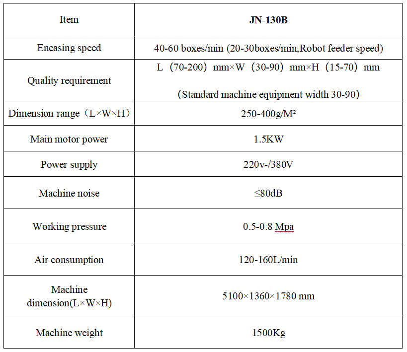 JN 130B box cartoning machine