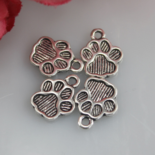 200 sztuk postarzane odciski łap zwierząt Charms zawieszki do tworzenia biżuterii DIY 15x12MM