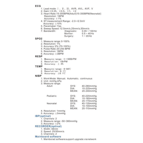 6 Parameter Portable Vital Sign Monitor for Hospital ICU and Transport