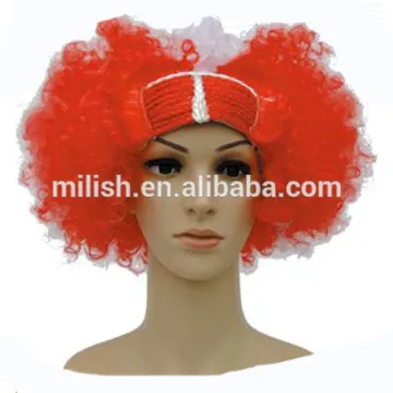 MPW-0517 Football fans sport team supporter cheering orange afro wig with headband