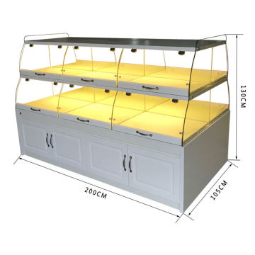 Customized Glass Wooden Pull-Out Tray Bread Display Rack with LED Lights