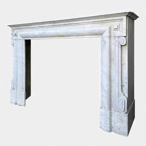 Parisian White Statuary Marble Antique Fireplace Mantel
