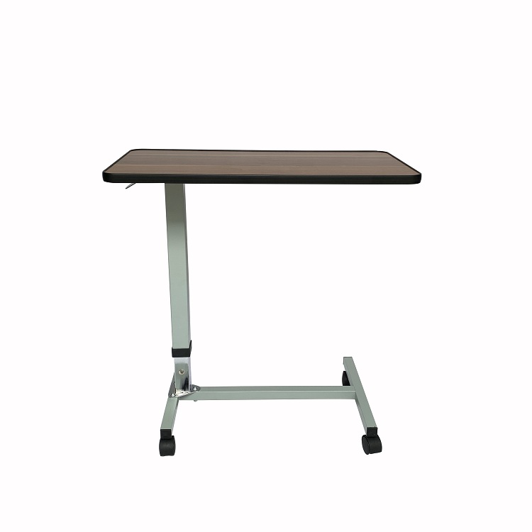 Hospital High Quality Adjustable Gas-spring Wooden Overbed Bedside Table with Wheels TCS07