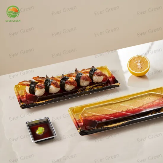 Japanese-style Red Golden Plastic Sushi Tray