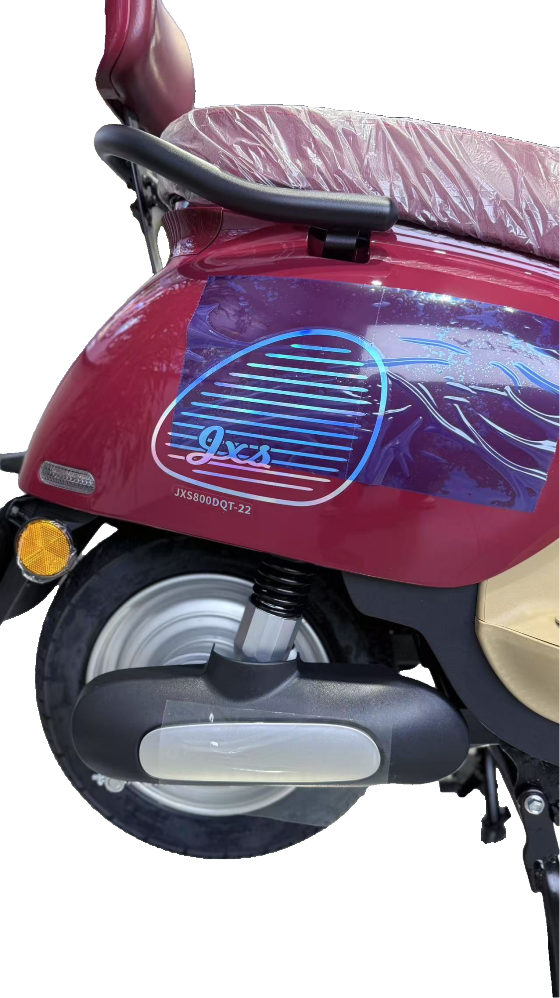 Electric Scooter with Retro Beige Maroon Blue Look