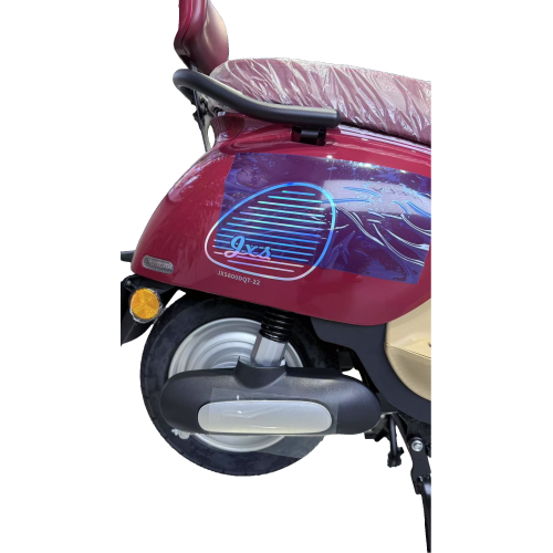 Electric Scooter with Retro Beige Maroon Blue Look