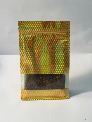 Golden Flat Bottom Bag With Clear Window