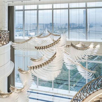 Modern Feather Lamp Chandelier for Spiral Staircase Villa Living Rooms