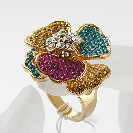 fashion sparkling rhinestone enamel flower Rings metal zinc alloy finger rings for woman