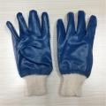 Blue nitrile cotton lined gloves knit wrist