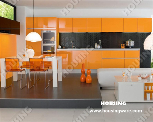 High Gloss Lacquer Finish Kitchen Cabinet in Orange
