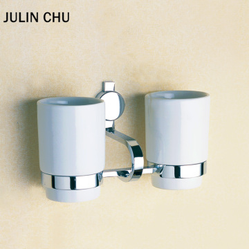 Ceramic Cup Toothbrush Holder Chrome Brass Bathroom Storage Shower Double Tooth Brush Toothpaste Rack Wall Mount Tumbler Holder