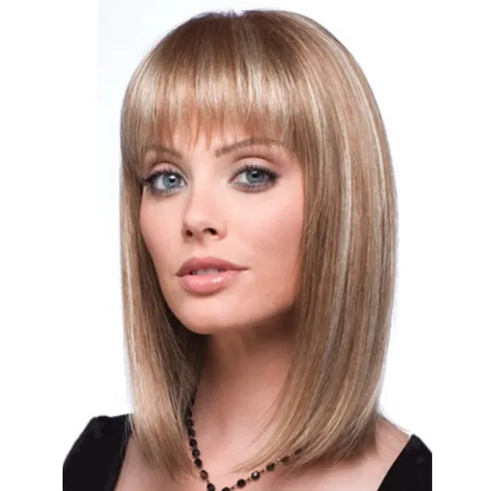 Aishili Wholesale  mix goldem with blonde natural synthetic wigs with natural bangs synthetic hair wigs for women