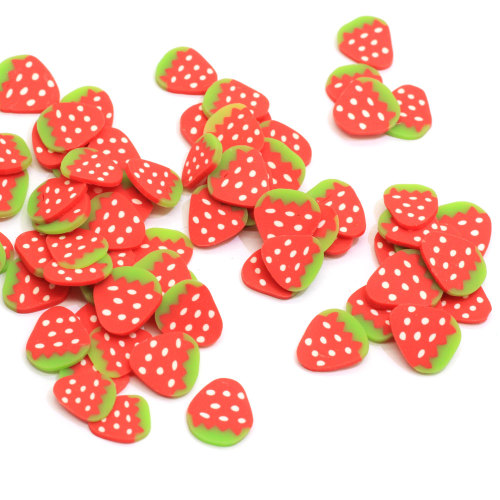 Hot Selling 10MM  Slice Polymer Caly Red Strawberry Shape Fruit Spinkles For Diy Handmade Nail Art And Slime Parts