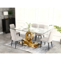 Mesa de comedor de vidrio moderna con base de metal